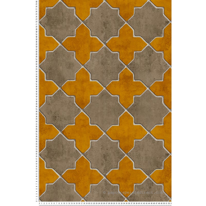 Tapeta motyw płytek beżowymIochry żółtej - 53 cm x 10.05 m - LIVINGWALLS