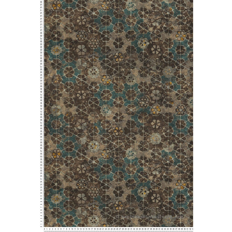 Tapeta motyw płytek brązowym,piaskowymIniebieskim - 53 cm x 10.05 m - LIVINGWALLS