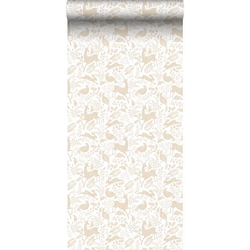 Tapeta las ze zwierzętami leśnymi beżowym - 50 x 900 cm - ESTAHOME