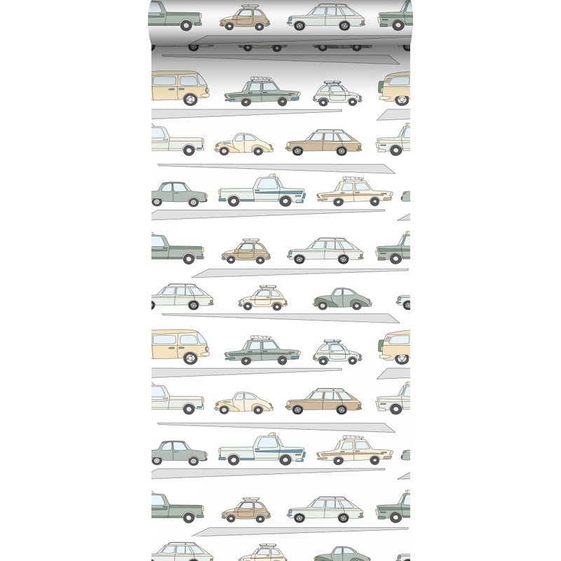 Tapeta samochody szaro zielonym,szarymIbeżowym - 50 x 900 cm - ESTAHOME
