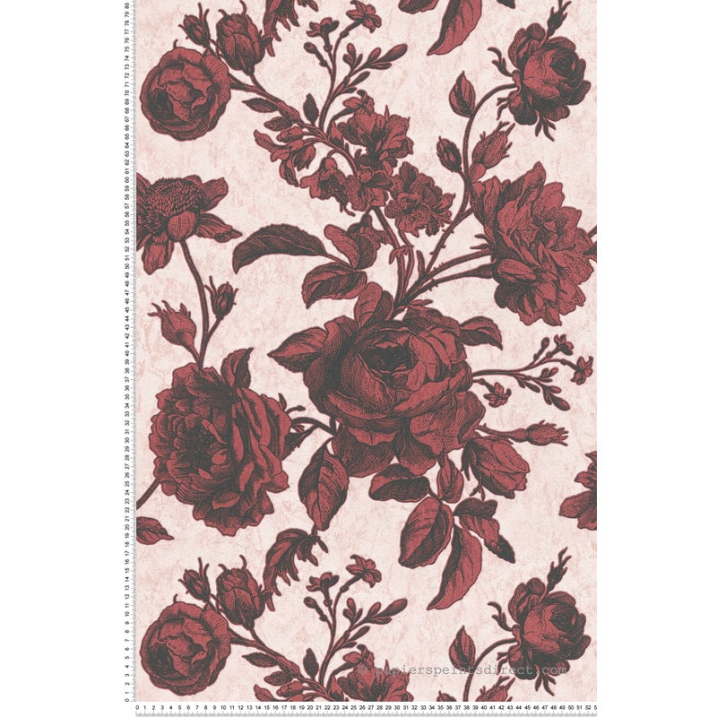 Tapeta kwiatowy wzór czerwonym,różowymIczarnym - 53 cm x 10.05 m - LIVINGWALLS
