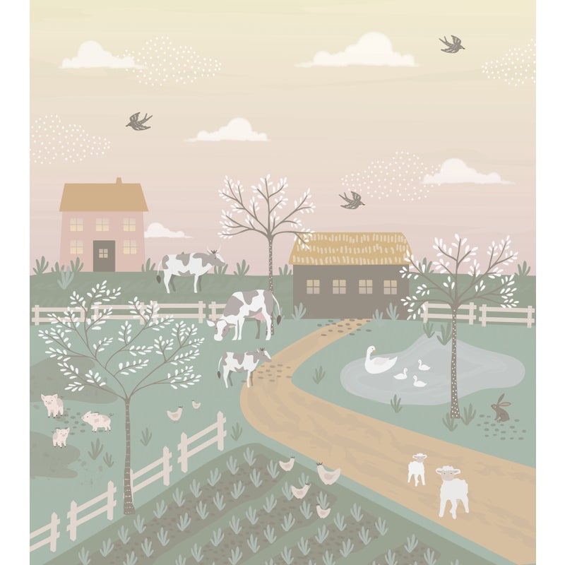 Fototapeta zwierzęta hodowlane zielonymIróżowym - 250 x 279 cm - ESTAHOME