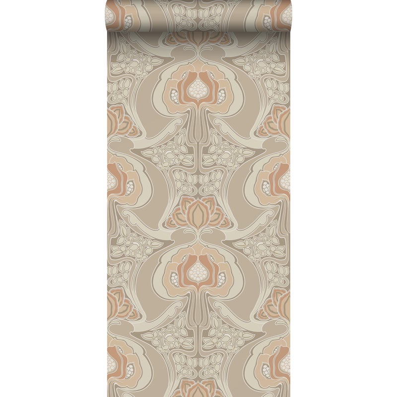 Tapeta vintage kwiaty w stylu secesyjnym beżowym - 53 cm x 10.05 m - ESTAHOME