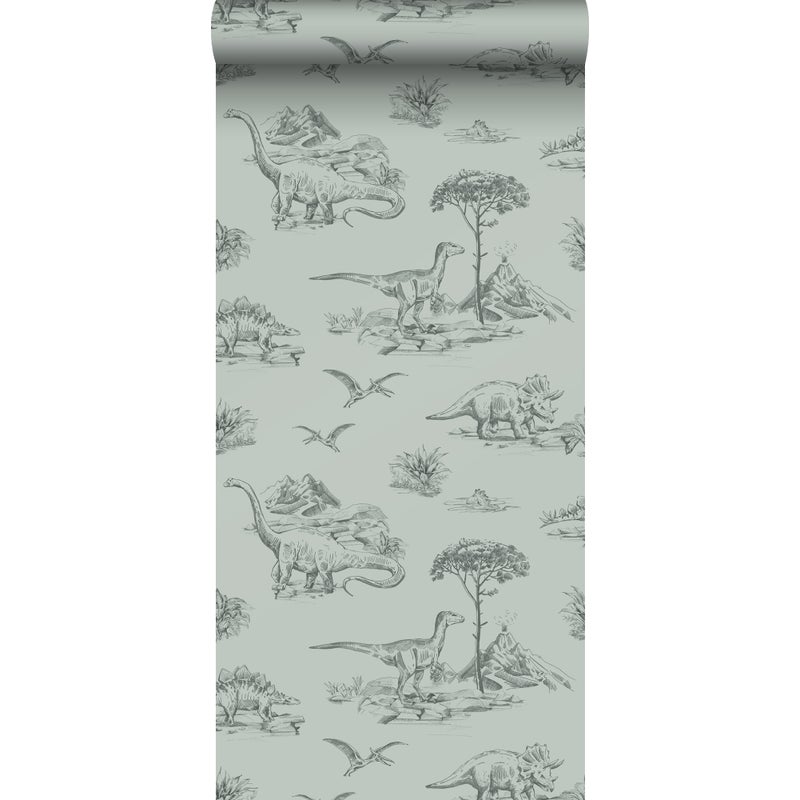 Tapeta dinozaury szarej morskiej zieleni - 53 cm x 10.05 m - ESTAHOME