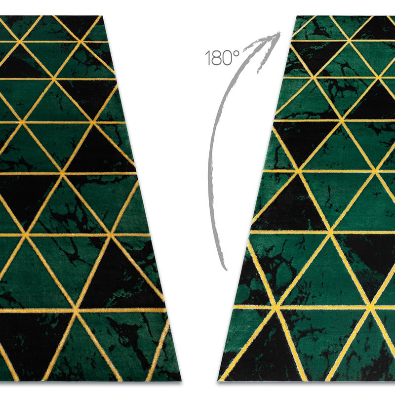Dywan EMERALD ekskluzywny 1020 glamour, stylowy marmur, trójkąty butelkowa zieleń / złoty 240x330 cm