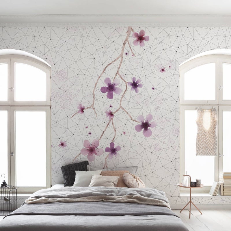 Fototapeta kwiaty wiśni czarno-białymIróżowym - 200 x 250 cm - SANDERS & SANDERS