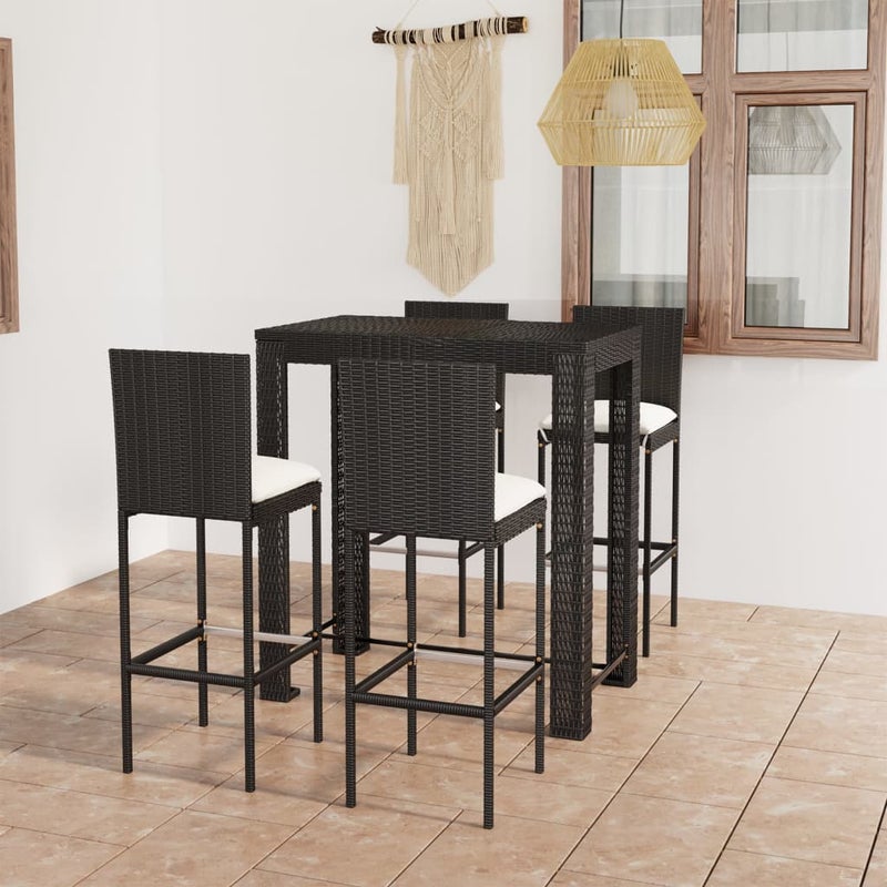 5-cz. zestaw mebli barowych z poduszkami, rattan PE, czarny vidaXL