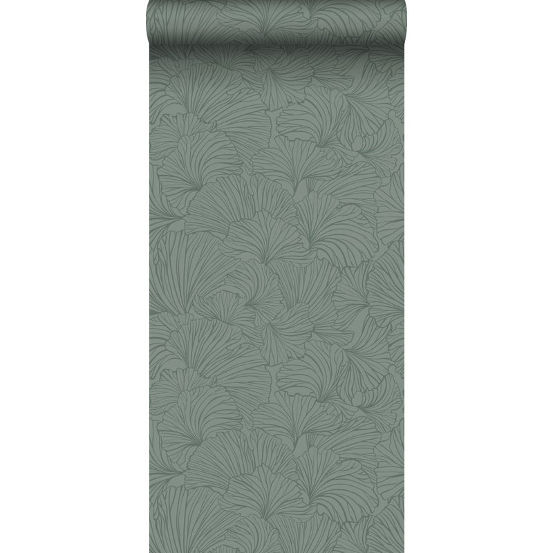 Tapeta liście miłorzębu szaro zielonym - 53 cm x 10.05 m - ESTAHOME