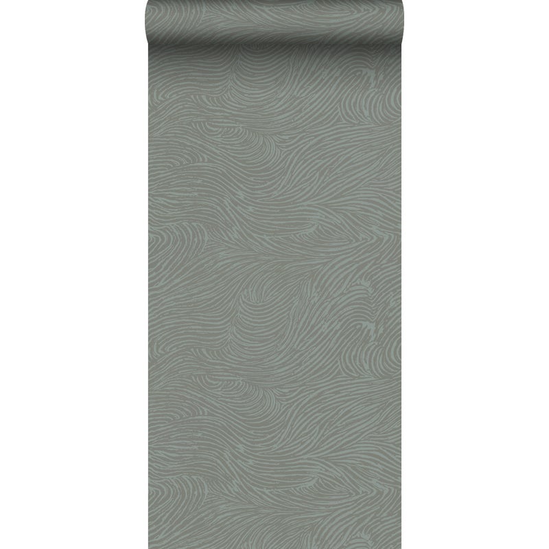 Tapeta faliste linie 3D szaro zielonym - 50 x 900 cm - ESTAHOME