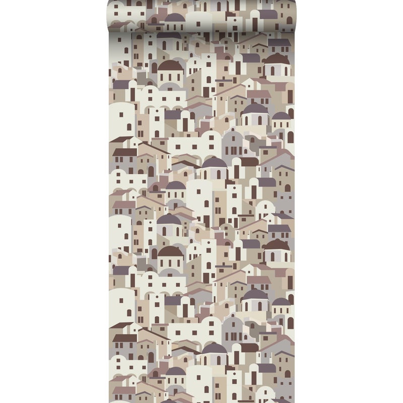 Tapeta Domki śródziemnomorskie beżowymIszarym - 50 x 900 cm - ESTAHOME