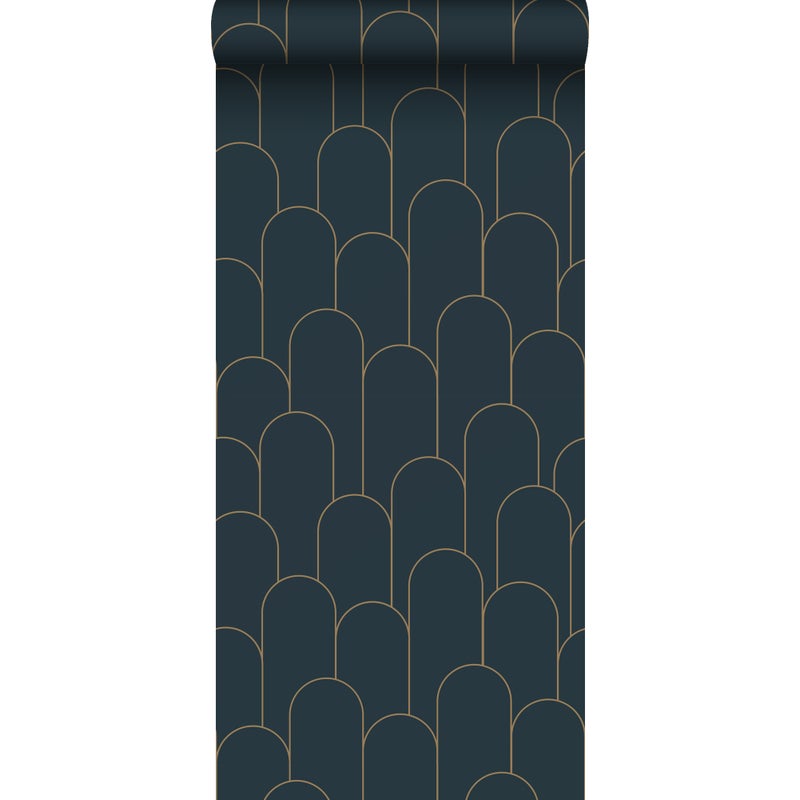 Tapeta motyw art déco ciemnoniebieskimIzłotym - 53 cm x 10.05 m - ESTAHOME