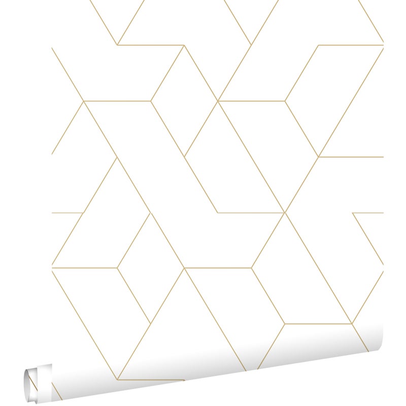 Tapeta linie graficzne białymIzłotym - 50 x 900 cm - ESTAHOME