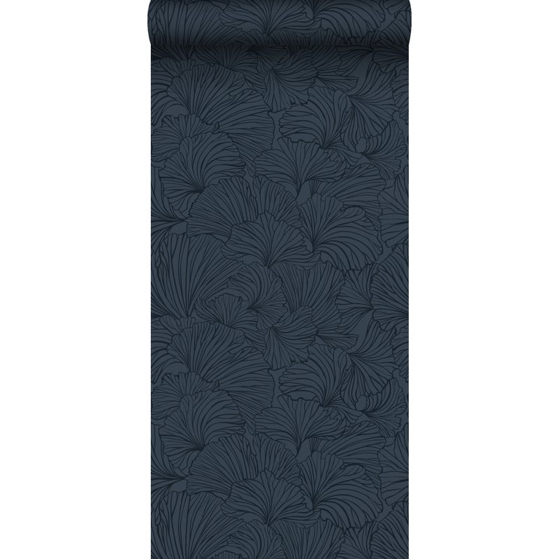Tapeta liście miłorzębu ciemnoniebieskim - 53 cm x 10.05 m - ESTAHOME