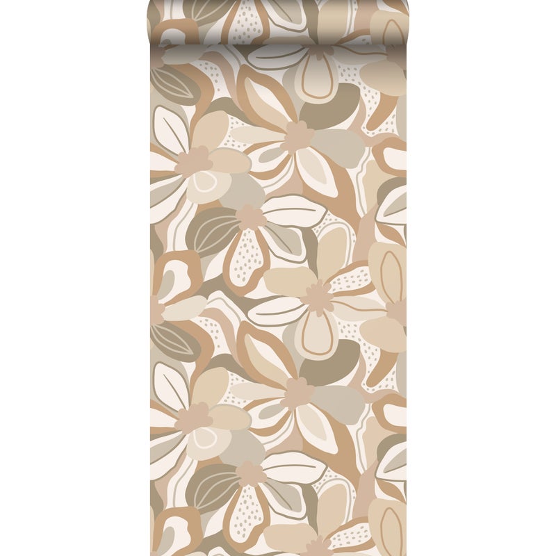 Tapeta kwiatowy wzór beżowym - 50 x 900 cm - ESTAHOME