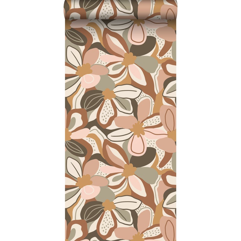 Tapeta kwiatowy wzór terakotaIdelikatnego różu - 50 x 900 cm - ESTAHOME