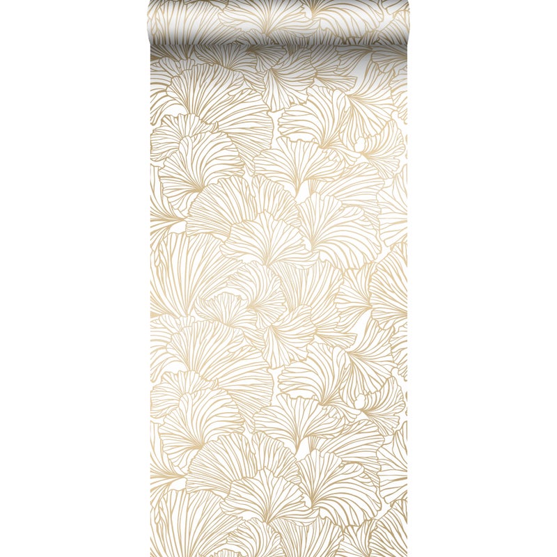 Tapeta liście miłorzębu białymIzłotym - 53 cm x 10.05 m - ESTAHOME