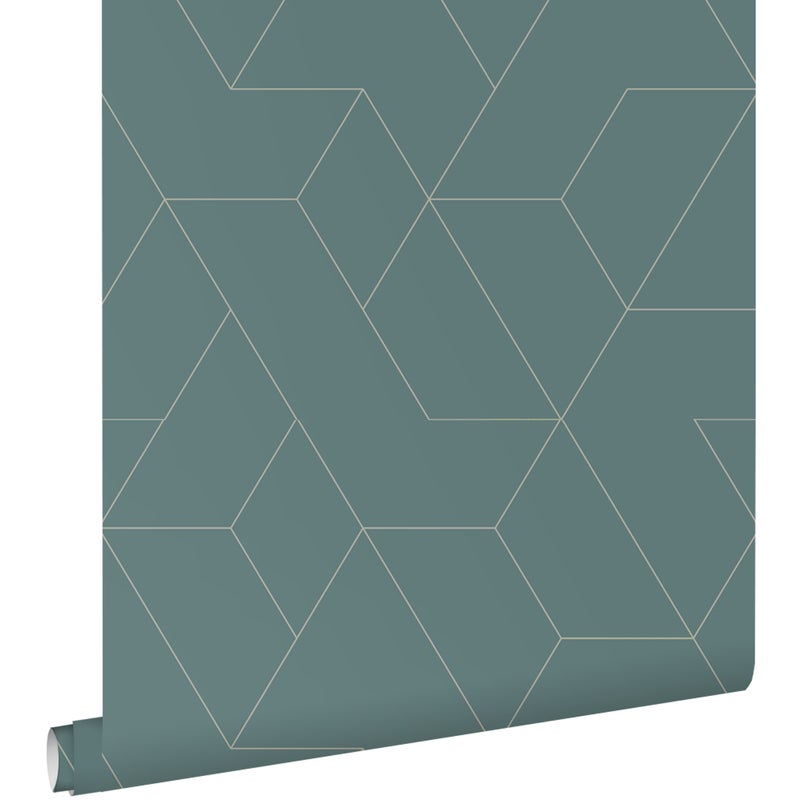 Tapeta linie graficzne szaro-niebieskim - 50 x 900 cm - ESTAHOME