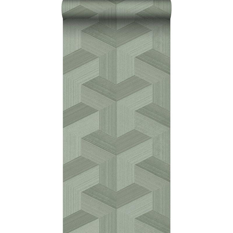 Tapeta flizelinowa z ekoteksturą graficzny motyw 3D szaro zielonym - 53 cm x 10.05 m - ORIGIN