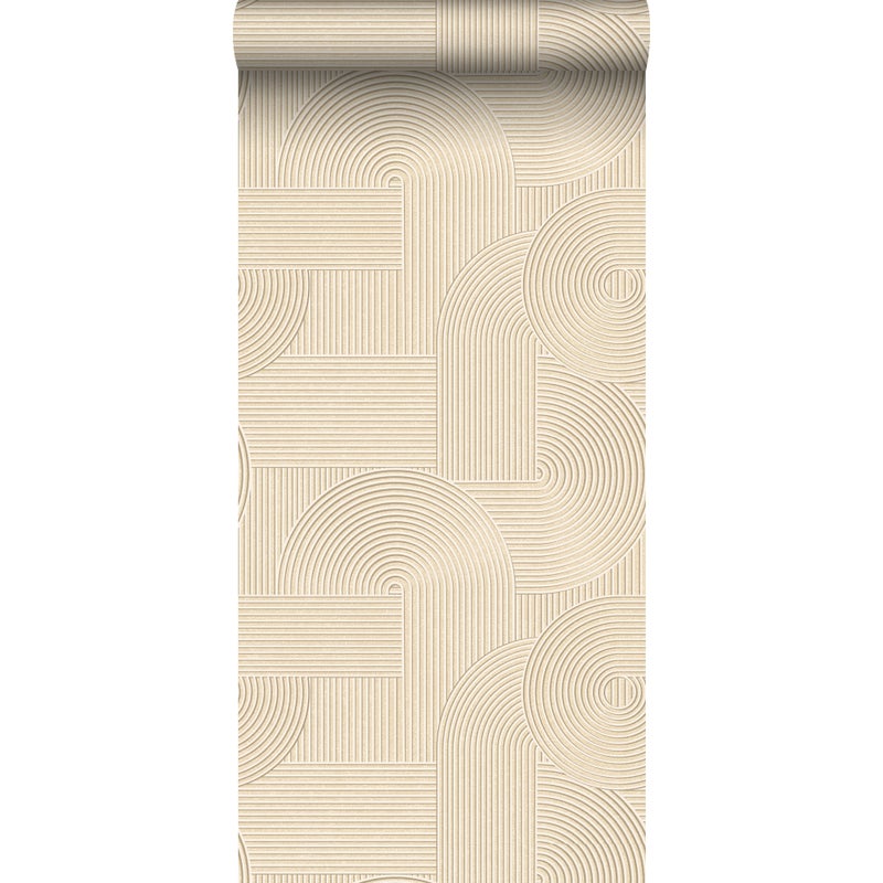 Tapeta graficzny motyw 3D piaskowego beżu - 50 x 900 cm - ESTAHOME