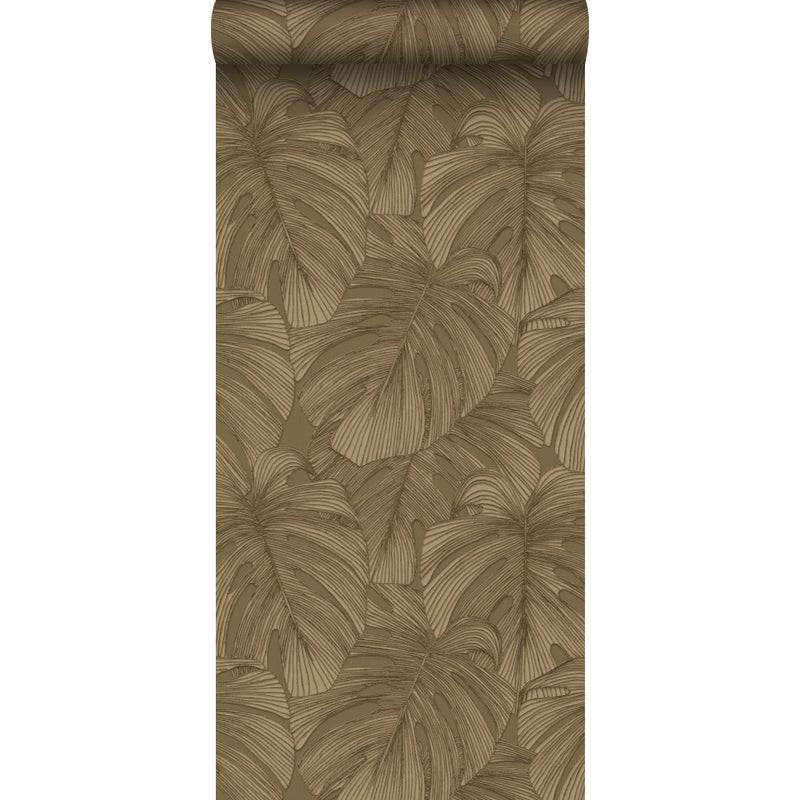 Tapeta Motyw liści 3D brązowym - 50 x 900 cm - ORIGIN