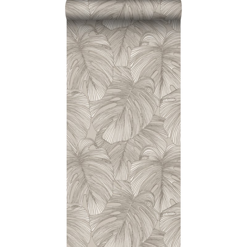 Tapeta Motyw liści 3D jasna ciepła szarość - 50 x 900 cm - ORIGIN