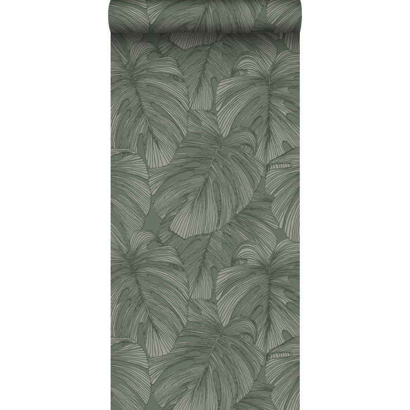 Tapeta Motyw liści 3D szaro zielonym - 50 x 900 cm - ORIGIN