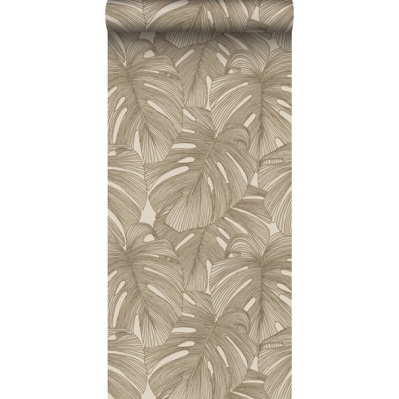Tapeta Motyw liści 3D beżowym - 50 x 900 cm - ORIGIN