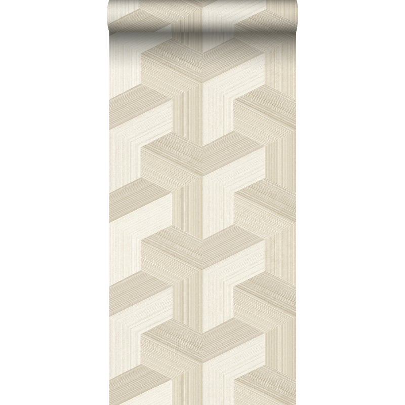 Tapeta flizelinowa z ekoteksturą graficzny motyw 3D jasnego beżu - 53 cm x 10.05 m - ORIGIN