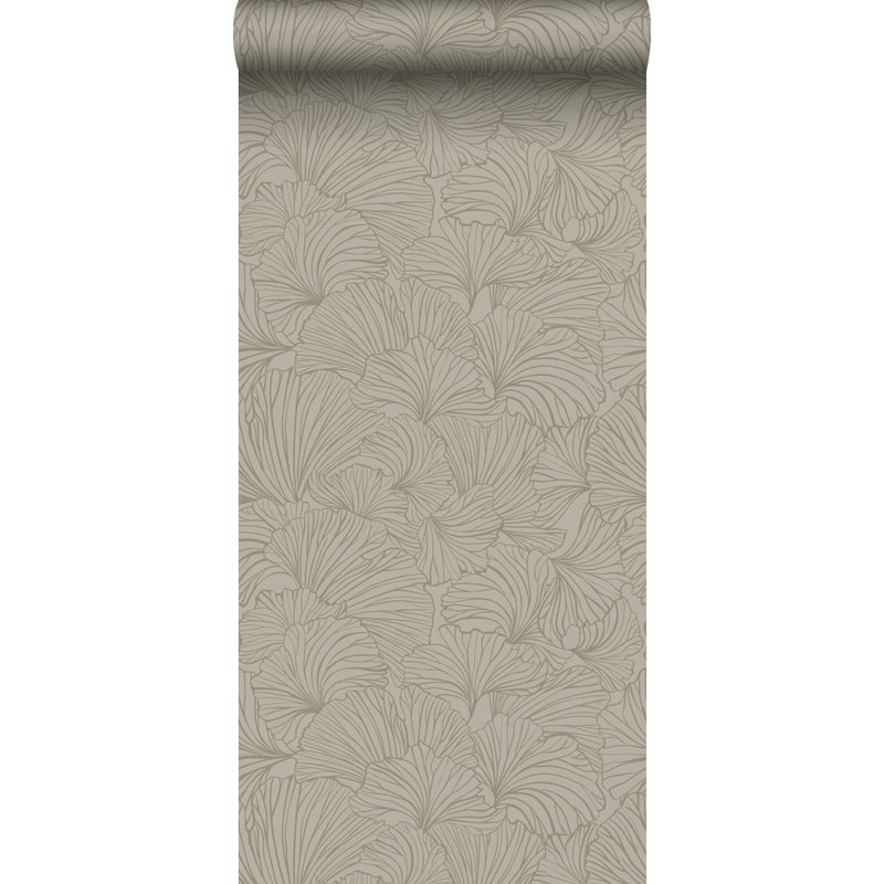 Tapeta liście miłorzębu taupe - 53 cm x 10.05 m - ESTAHOME