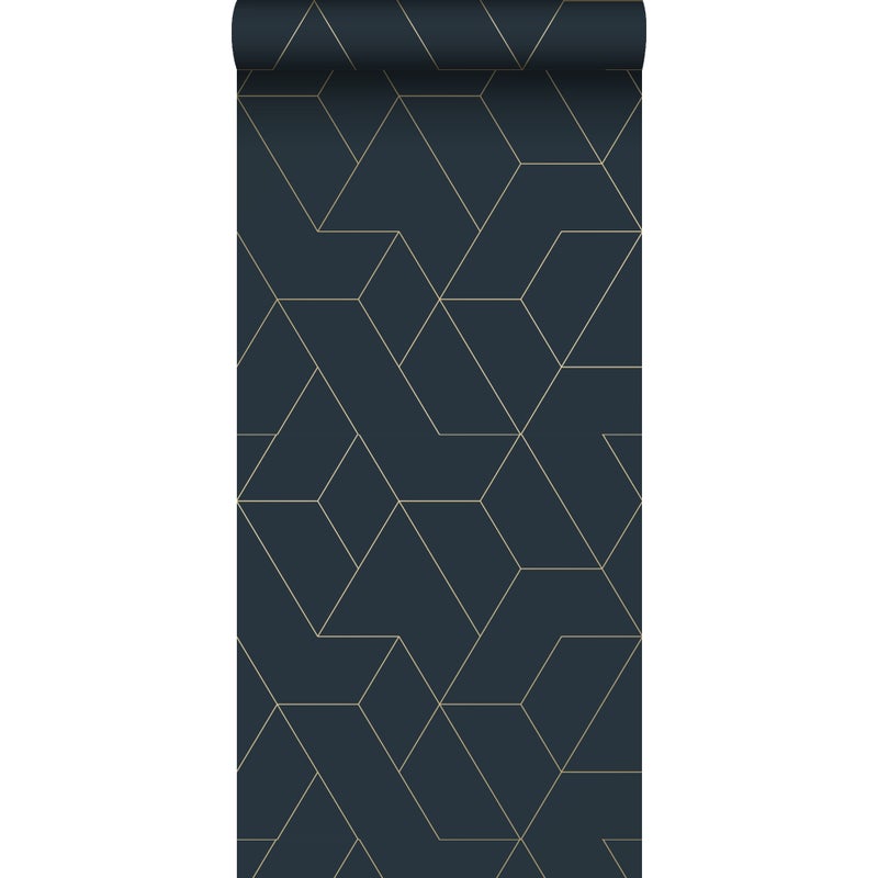 Tapeta linie graficzne ciemnoniebieskimIzłotym - 50 x 900 cm - ORIGIN