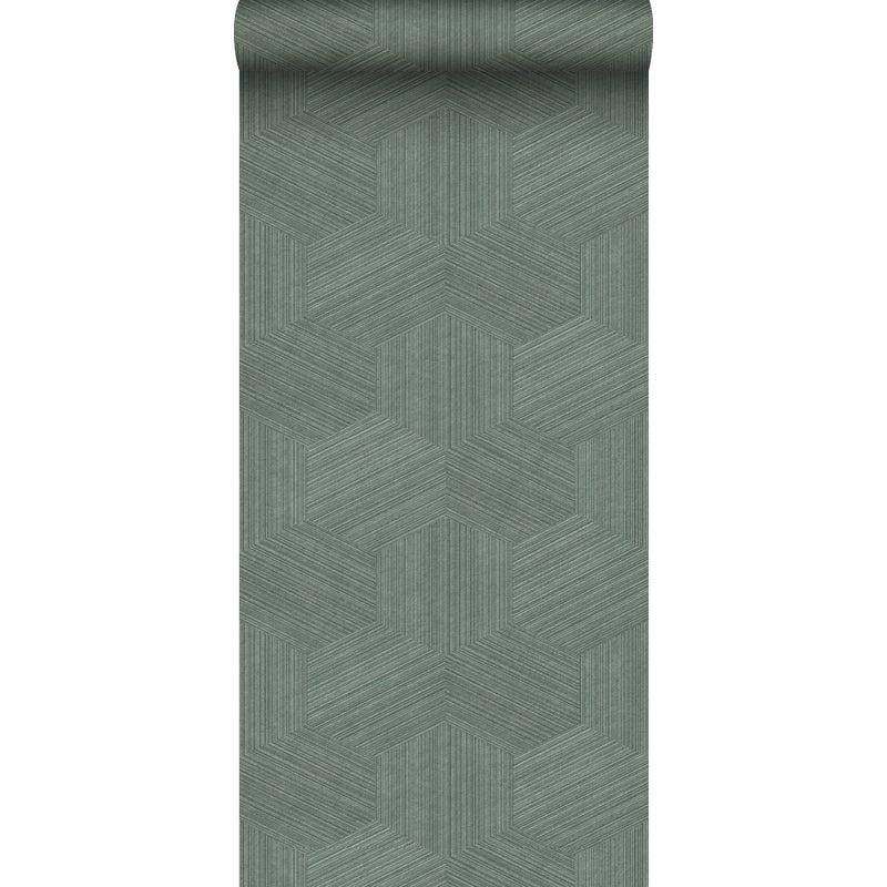Tapeta flizelinowa z ekoteksturą graficzny motyw 3D szaro zielonym - 50 x 900 cm - ORIGIN