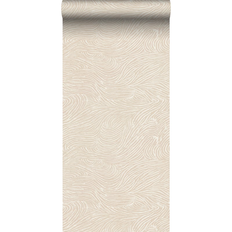 Tapeta faliste linie 3D jasnego beżu - 53 cm x 10.05 m - ESTAHOME