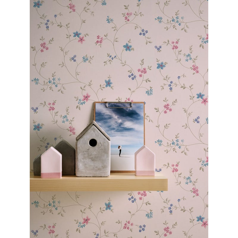 Tapeta kwiatowy wzór różowymIniebieskim - 53 cm x 10.05 m - LIVINGWALLS