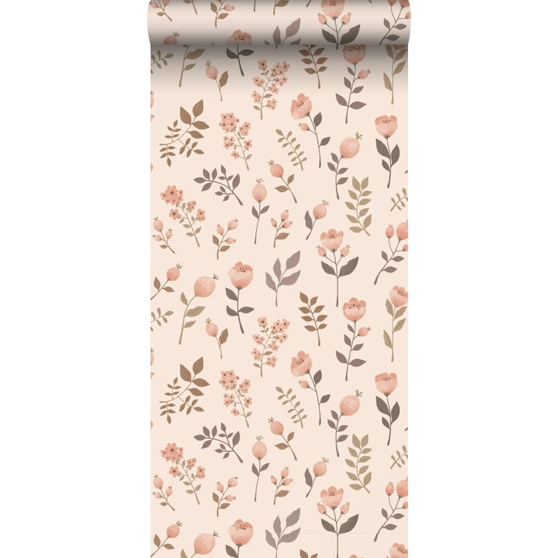 Tapeta kwiaty delikatnego różuIbeżowym - 53 cm x 10.05 m - ESTAHOME