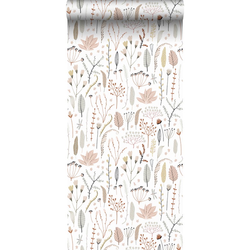 Tapeta kwiaty polne delikatnego różu,szarymIterakota - 53 cm x 10.05 m - ESTAHOME