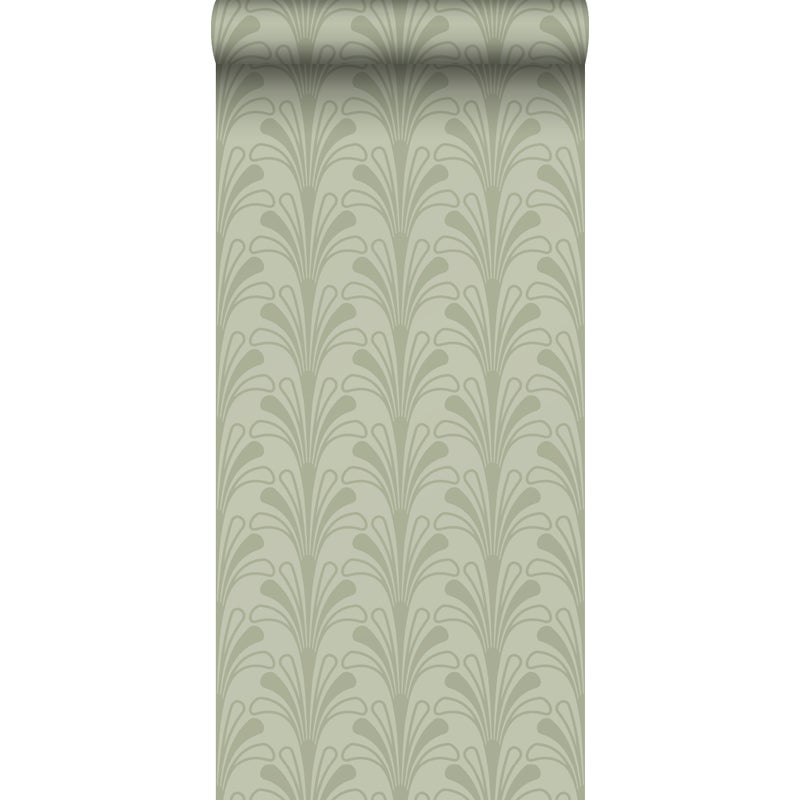 Tapeta motyw art déco szaro zielonym - 50 x 900 cm - ORIGIN
