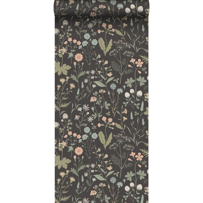 Tapeta kwiaty polne antracytowym - 50 x 900 cm - ESTAHOME