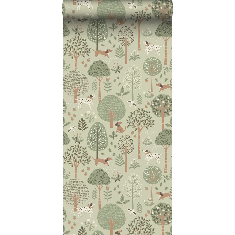 Tapeta psy popielatej miętowej zieleni - 53 cm x 10.05 m - ESTAHOME