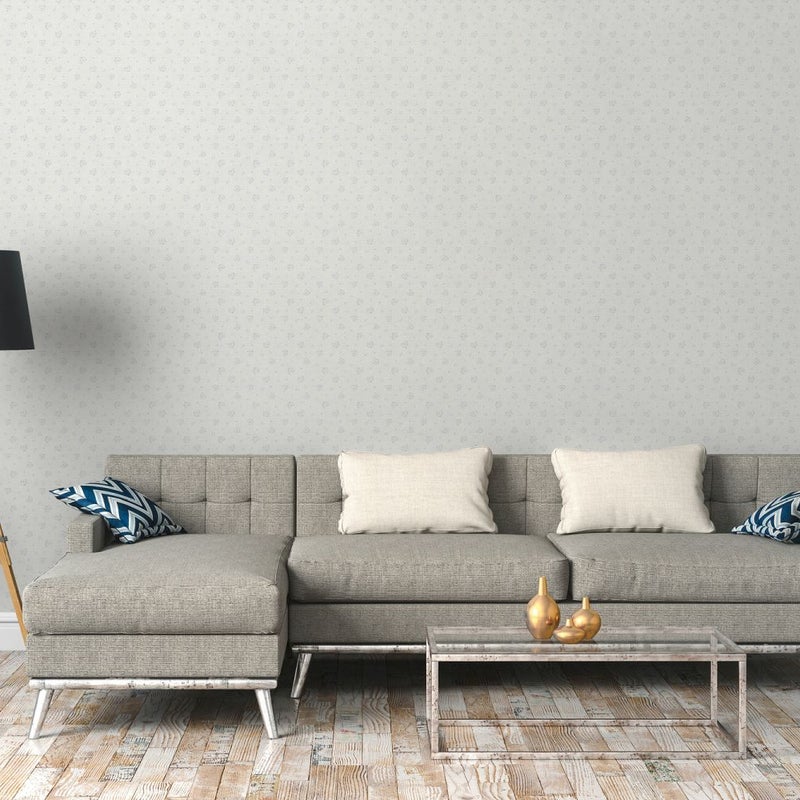 Tapeta kwiatowy wzór jasnoszarym,niebieskimIbiałym - 53 cm x 10.05 m - LIVINGWALLS