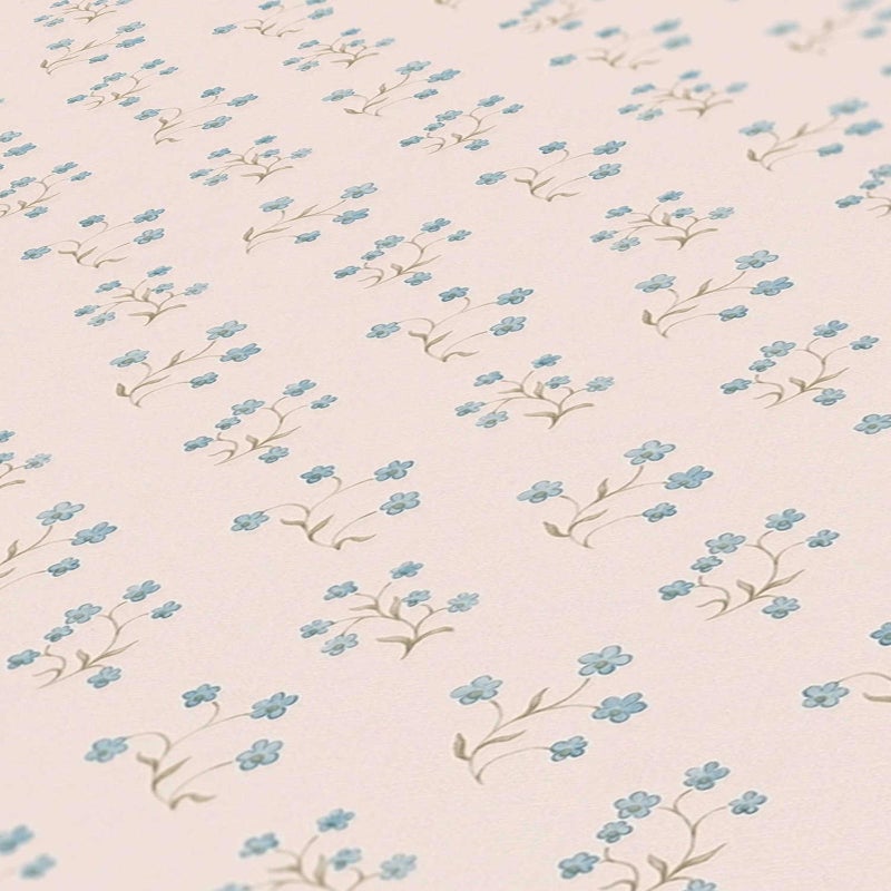 Tapeta kwiatowy wzór kremowym,niebieskimIszarym - 53 cm x 10.05 m - LIVINGWALLS