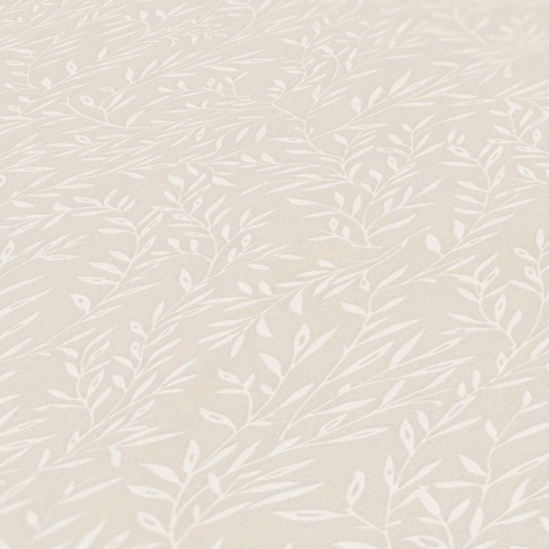 Tapeta kwiatowy wzór beżowymIbiałym - 53 cm x 10.05 m - LIVINGWALLS