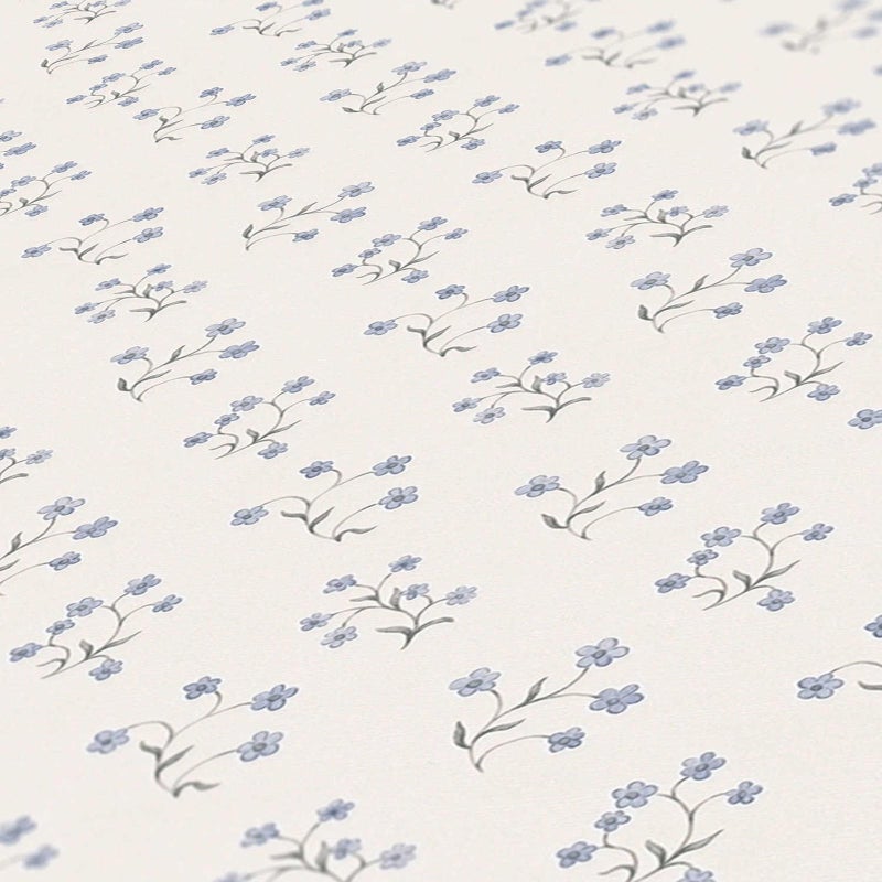 Tapeta kwiatowy wzór białym,niebieskimIszarym - 53 cm x 10.05 m - LIVINGWALLS