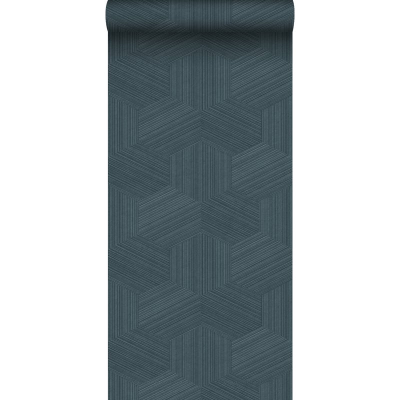 Tapeta flizelinowa z ekoteksturą graficzny motyw 3D ciemnoniebieskim - 50 x 900 cm - ORIGIN