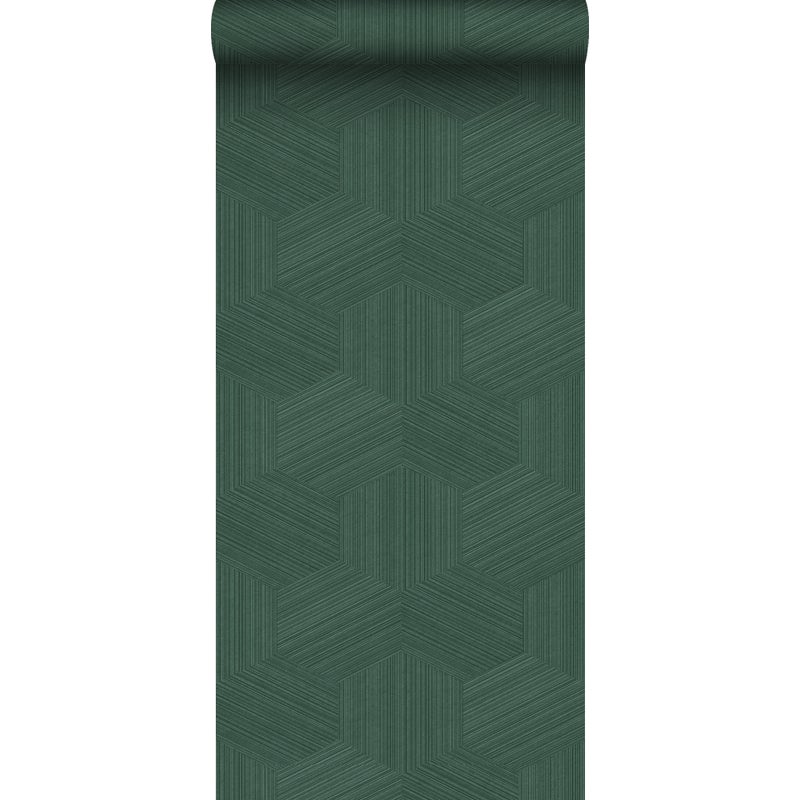Tapeta flizelinowa z ekoteksturą graficzny motyw 3D ciemnej zieleni - 50 x 900 cm - ORIGIN