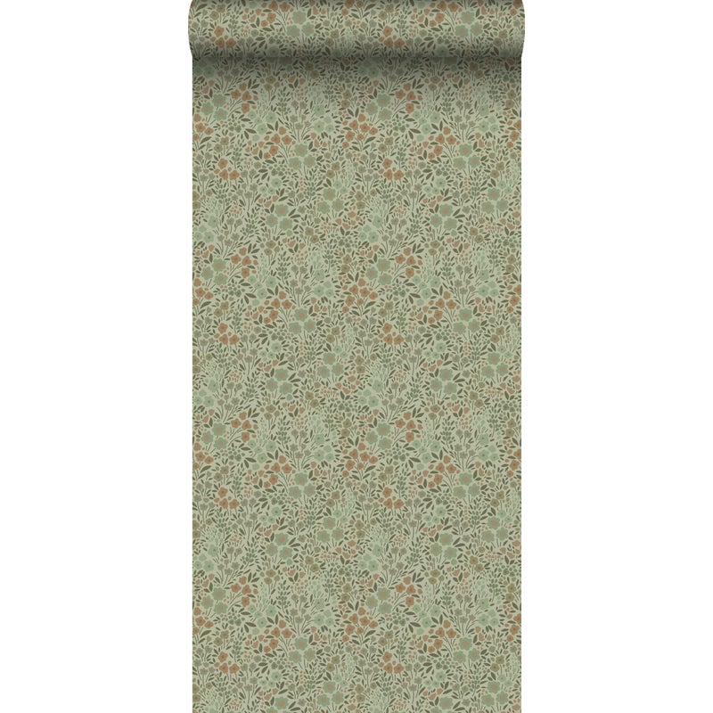Tapeta kwiaty szaro zielonym - 53 cm x 10.05 m - ESTAHOME