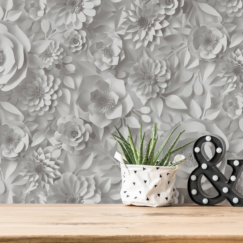 Tapeta Motyw 3D szarymIbiałym - 53 cm x 10.05 m - LIVINGWALLS