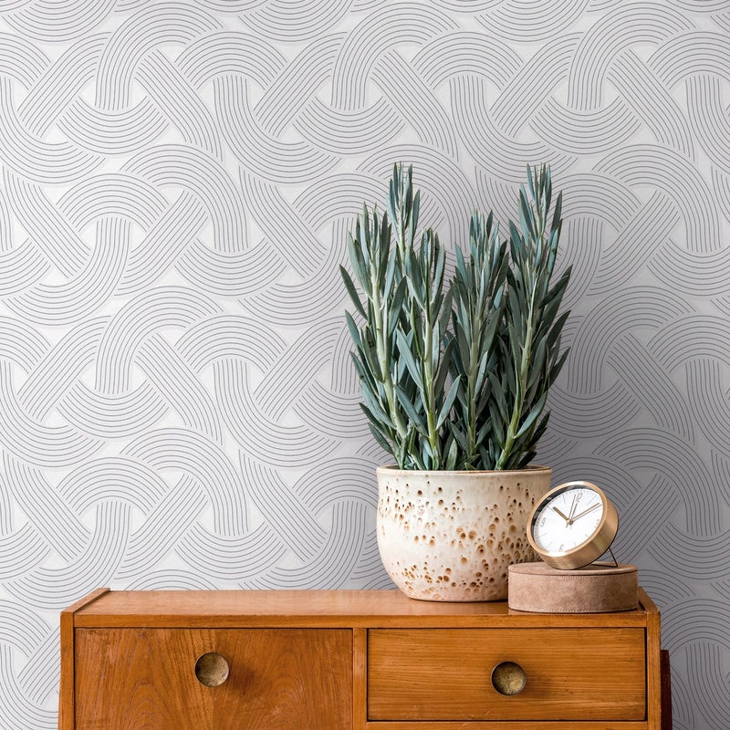 Tapeta motyw art déco szarym,srebrnymIbiałym - 53 cm x 10.05 m - LIVINGWALLS