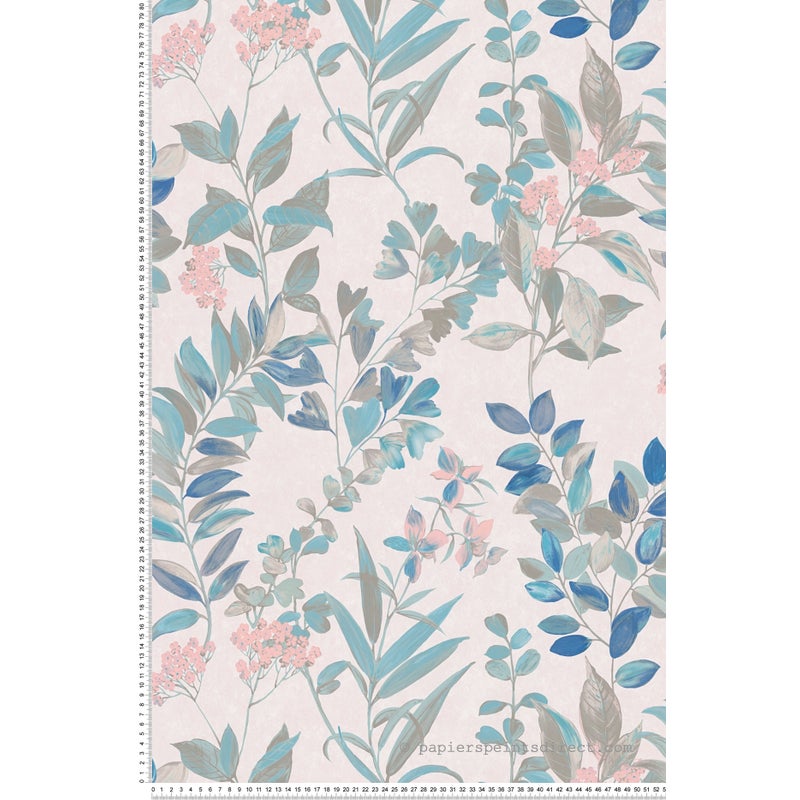 Tapeta kwiatowy wzór beżowymIniebieskim - 53 cm x 10.05 m - LIVINGWALLS