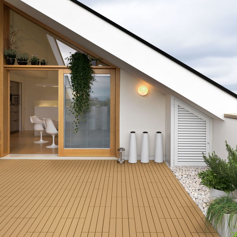 Płytki WPC imitujące drewno 60 x 30 cm 3 m² płytki podłogowe z drewna tekowego taras patio balkon