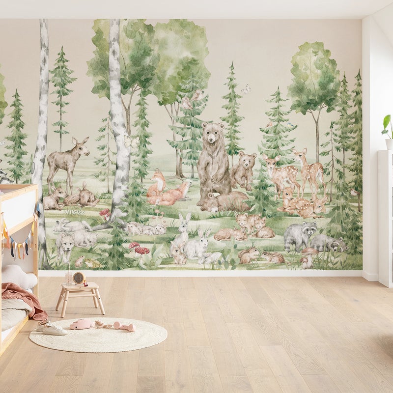 Fototapeta zwierzęta leśne zielonym - 400 x 250 cm - KOMAR